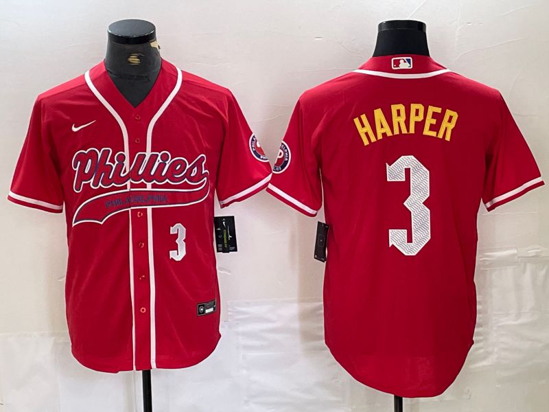 Men Philadelphia Phillies 3 Harper Red Jointly Nike 2024 MLB Jersey style 4